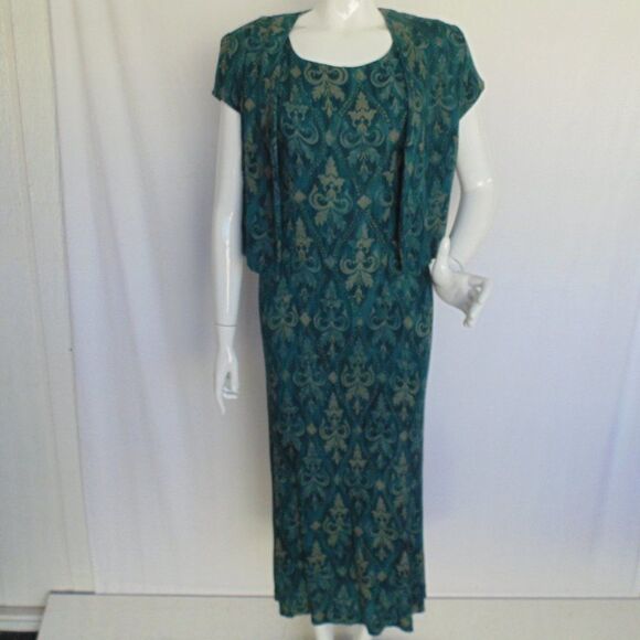 Karin Stevens Dress Set, 8, 2 pc, Cropped Jacket, Green/Tan Baroque print - Picture 15 of 15